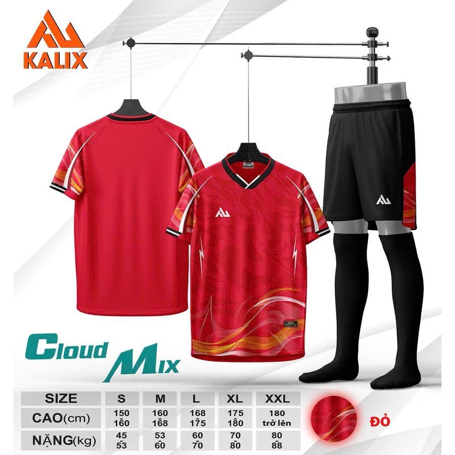 Quần Áo Bóng Đá Không Logo Kalix KL04 Cloud Mix - Đỏ