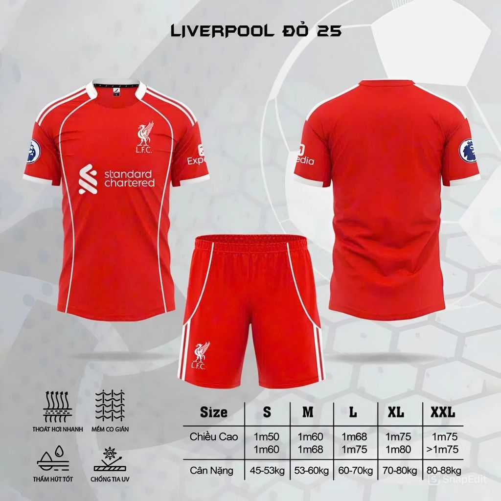 Quần Áo Đá Bóng Liverpool 25/26 Sân Nhà - Màu Đỏ
