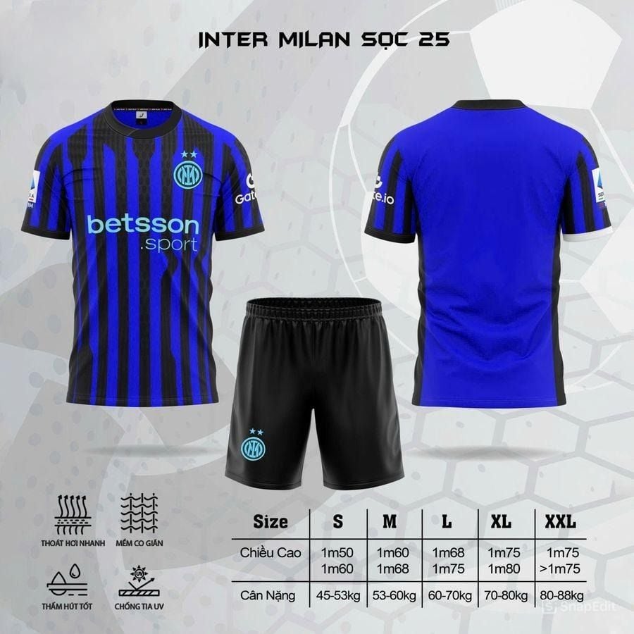 Quần Áo Bóng Đá CLB Intermilan 25/26 Xanh Đen - Vải thun lạnh cao cấp