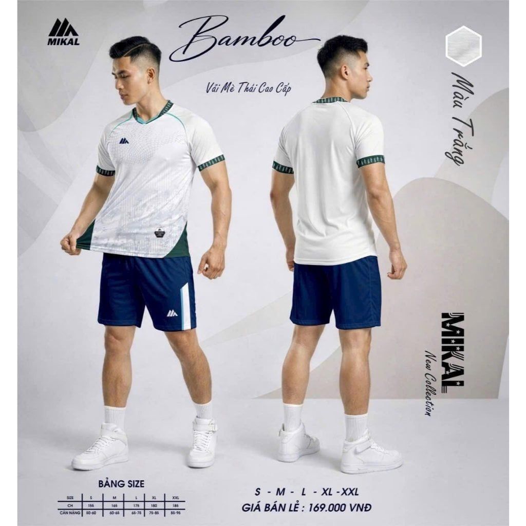 Quần Áo Bóng Đá Không Logo Mikal Bamboo (K8) - Trắng