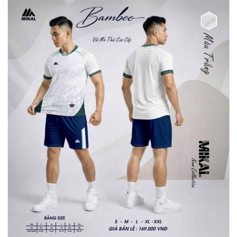 Quần Áo Bóng Đá Không Logo Mikal Bamboo (K8) - Trắng
