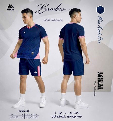 Quần Áo Bóng Đá Không Logo Mikal Bamboo (K8) - Xanh Đen
