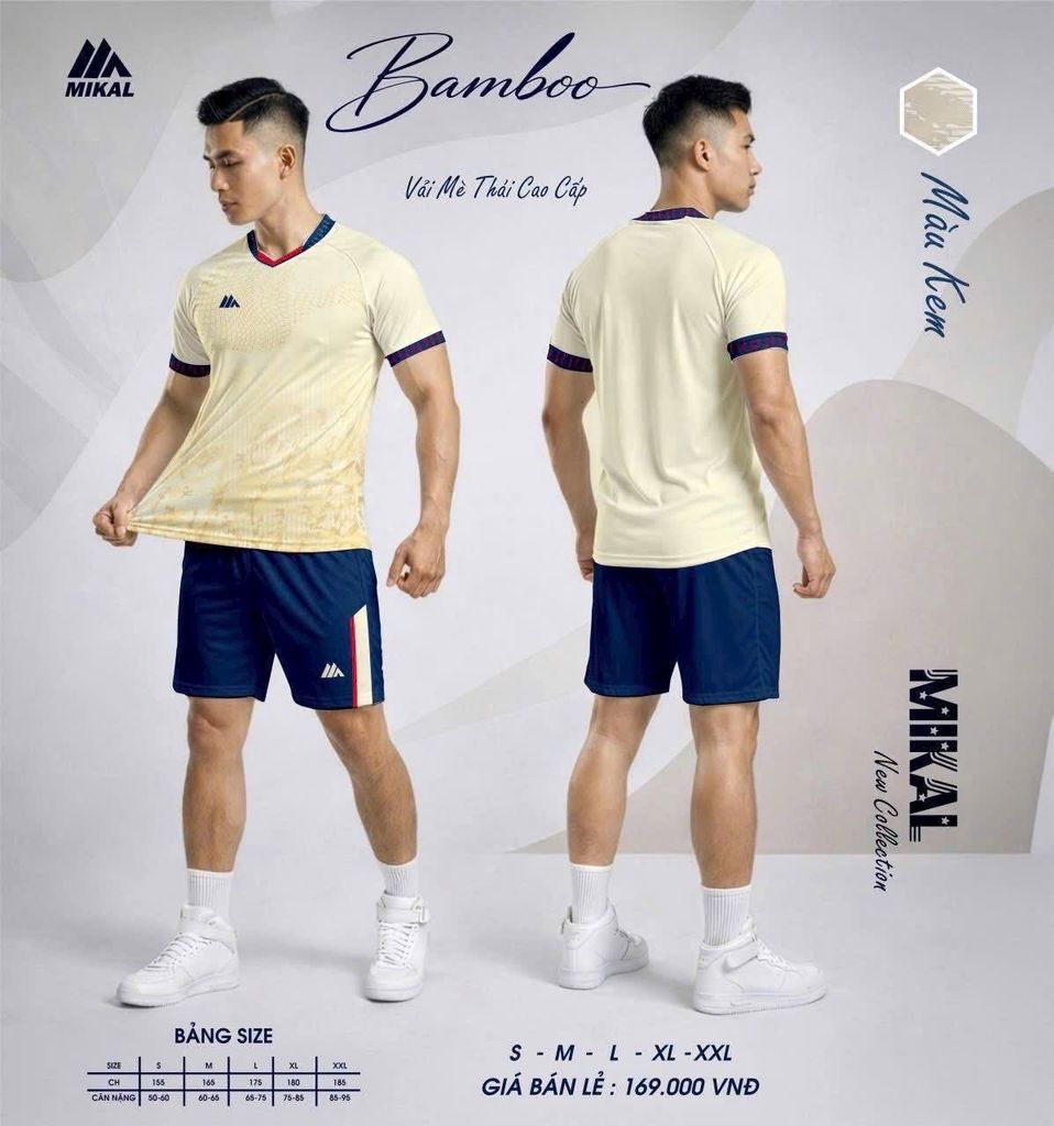 Quần Áo Bóng Đá Không Logo Mikal Bamboo (K8) - Kem