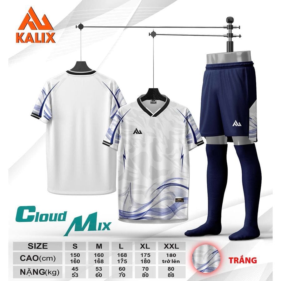 Quần Áo Bóng Đá Không Logo Kalix KL04 Cloud Mix - Trắng Xanh Đen