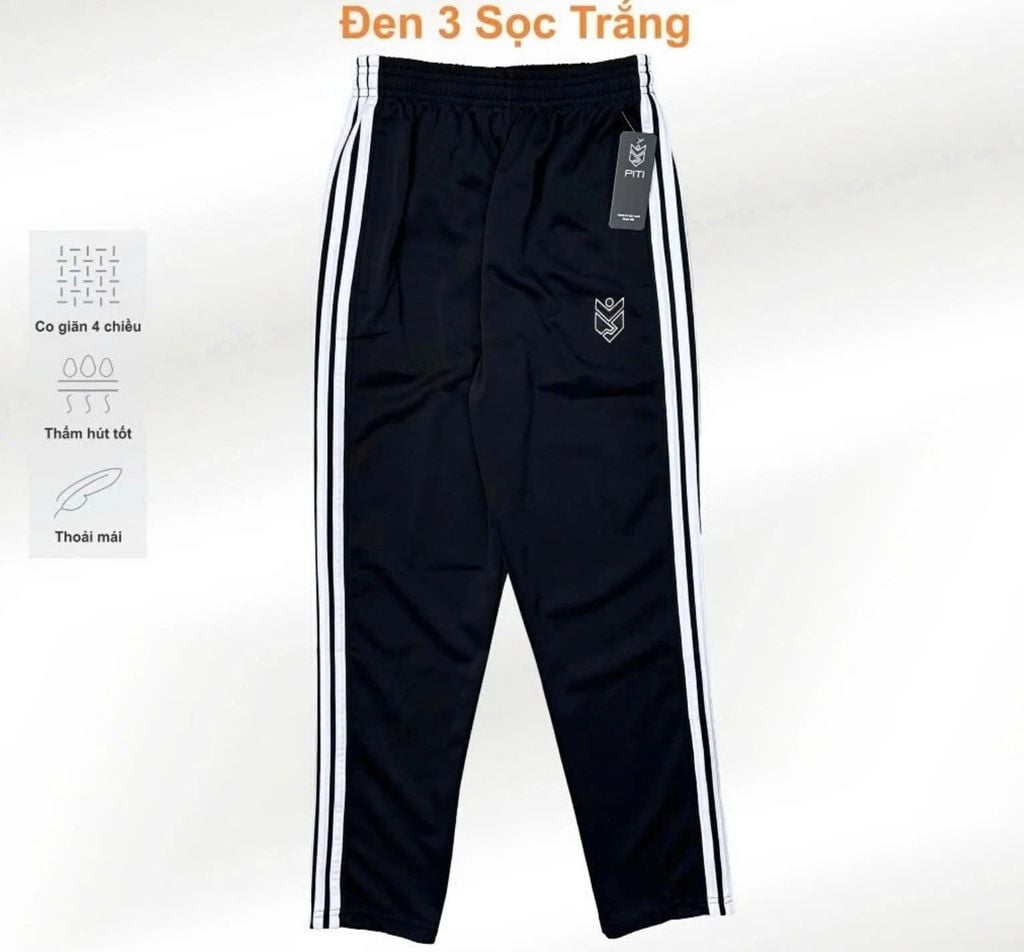 Quần thể dục ống suôn Đen 3 sọc