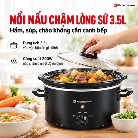  Nồi Nấu Chậm Kuchenzimmer 3.5 L – Không Cần Canh Bếp Thường Xuyên 