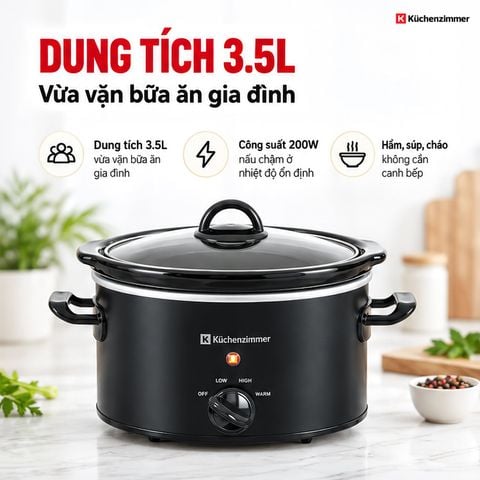  Nồi Nấu Chậm Kuchenzimmer 3.5 L – Không Cần Canh Bếp Thường Xuyên 
