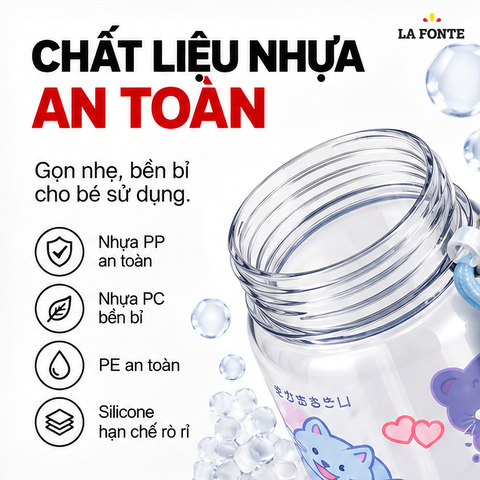  Bình Nước Trẻ Em La Fonte 550 ml Màu Xanh – Nắp Bật Tiện Lợi 