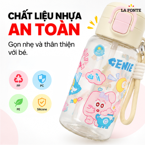  Bình Nước Trẻ Em La Fonte 550 ml Màu Trắng – Nắp Bật Tiện Lợi 