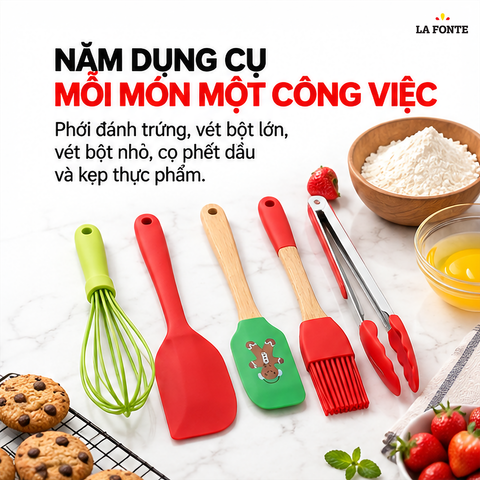  Bộ Dụng Cụ Làm Bánh Silicone La Fonte 5 Món – Trộn, Đánh, Phết Trong Một Bộ 