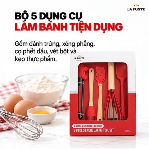 Bộ Dụng Cụ Làm Bánh Silicone La Fonte 5 Món – Đánh, Phết Và Kẹp Thực Phẩm 