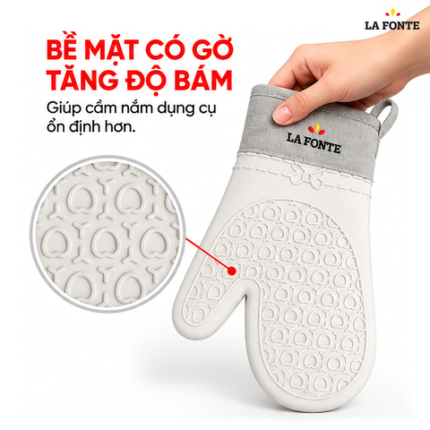  Găng Tay Nướng Bánh Silicone La Fonte Màu Trắng (29.5 x 18 x 1.5 cm) – Chịu Nhiệt Chống Trượt 