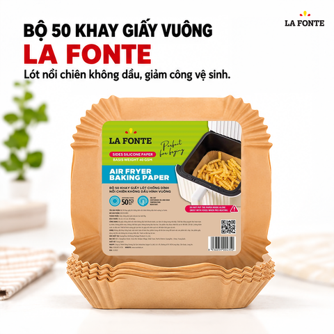  Khay Giấy Lót Nồi Chiên La Fonte Vuông, 50 Khay Màu Nâu – Giữ Cặn Thức Ăn Gọn Trong Khay 
