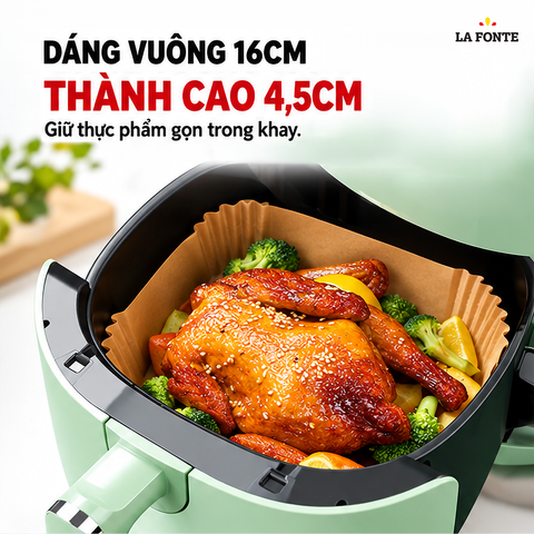  Khay Giấy Lót Nồi Chiên La Fonte Vuông, 50 Khay Màu Nâu – Giữ Cặn Thức Ăn Gọn Trong Khay 