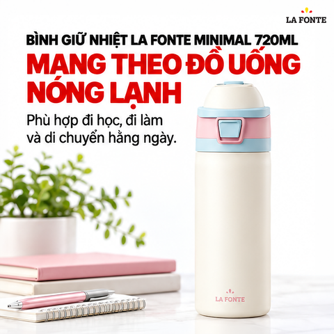 Bình Giữ Nhiệt Inox 304 La Fonte Minimal 720 ml Màu Be – Giữ Nóng Lạnh Tiện Lợi 