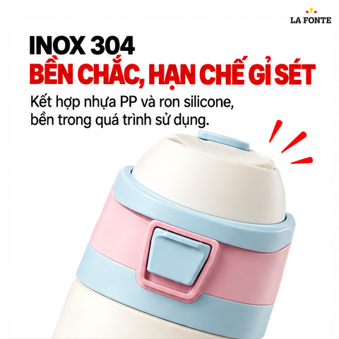  Bình Giữ Nhiệt Inox 304 La Fonte Minimal 720 ml Màu Be – Giữ Nóng Lạnh Tiện Lợi 