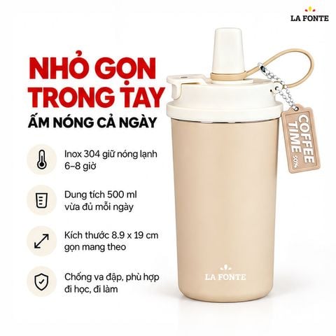  Cốc Giữ Nhiệt 500ml Inox 304 La Fonte Màu Trắng 
