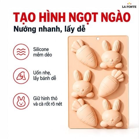  Khuôn Bánh Silicone La Fonte Hình Thỏ Và Cà Rốt 