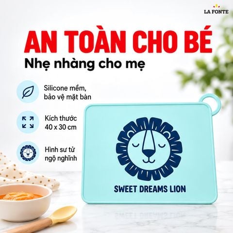  Tấm Lót Ăn Dặm La Fonte Hình Sư Tử-Xanh 