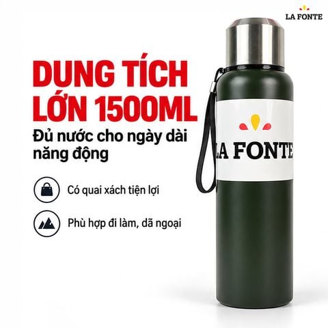  Bình Giữ Nhiệt La Fonte 1500 ml Màu Đen – Quai Xách Tiện Mang Theo 