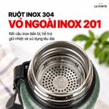  Bình Giữ Nhiệt SUS304 La Fonte 1000 ml Màu Xanh Lá – Quai Xách Tiện Mang Theo 
