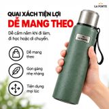  Bình Giữ Nhiệt SUS304 La Fonte 1000 ml Màu Xanh Lá – Quai Xách Tiện Mang Theo 