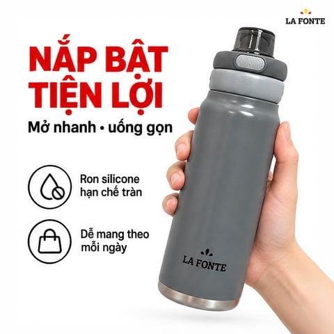  Bình Giữ Nhiệt 2 Lớp Inox La Fonte 750 ml Màu Xám – Nắp Bật Tiện Lợi 