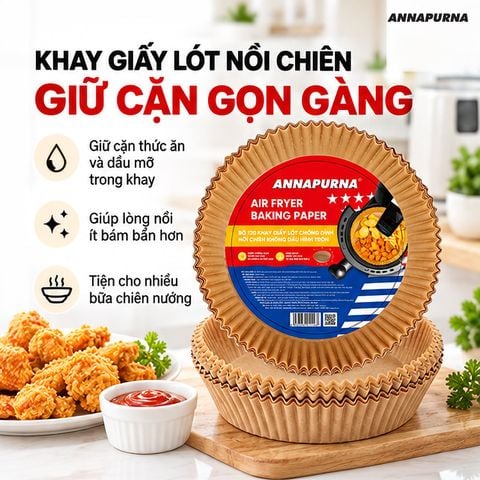  Khay Giấy Lót Nồi Chiên Annapurna Tròn, 120 Khay Màu Nâu – Giữ Cặn Thức Ăn Gọn Trong Khay 