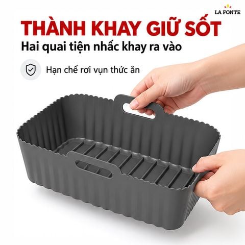  Khay Silicone La Fonte Dùng Cho Nồi Chiên Không Dầu, Hình Chữ Nhật (22 x 13 x 8 cm), Màu Xám – Chống Dính Chịu Nhiệt 