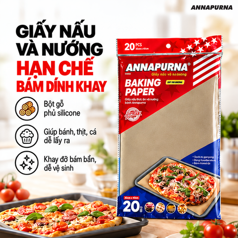  Giấy Nấu Và Nướng Annapurna 30 x 40 cm, 20 Tờ – Phủ Silicone Chống Dính 