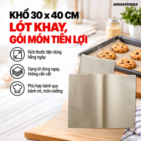  Giấy Nấu Và Nướng Annapurna 30 x 40 cm, 20 Tờ – Phủ Silicone Chống Dính 