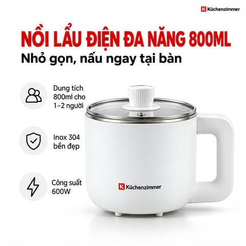  Nồi Lẩu Điện Đa Năng Kuchenzimmer 800 ml, Màu Trắng – Nhỏ Gọn Đa Năng 