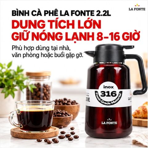  Bình Cà Phê 2.2 L 014748 Red Inox 316 La Fonte 2.2 L Đỏ – Bền Bỉ Chống Gỉ 