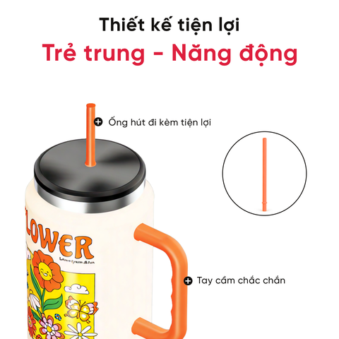  Ly Giữ Nhiệt La Fonte Flower Kèm Ống Hút 1540 ml – Tay Cầm Kèm Ống Hút 