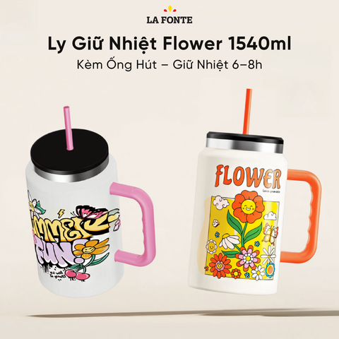 Ly Giữ Nhiệt La Fonte Flower Kèm Ống Hút 1540 ml – Tay Cầm Kèm Ống Hút 