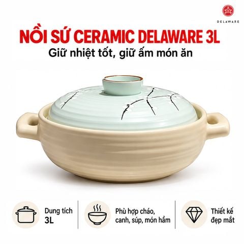  Nồi Sứ Ceramic Delaware Có Tay Cầm 3 L – Giữ Nhiệt Tốt 