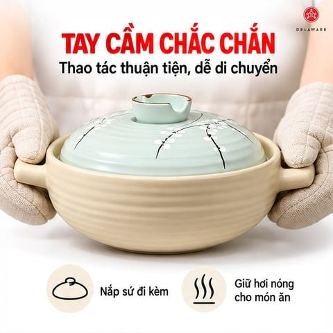  Nồi Sứ Ceramic Delaware Có Tay Cầm 3 L – Giữ Nhiệt Tốt 