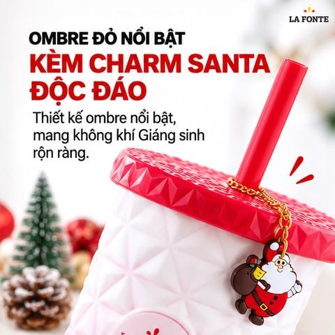  Ly Giữ Nhiệt Ombre Kèm Charm Santa Inox 304 La Fonte 890 ml Màu Đỏ Phối Trắng – Kèm Ống Hút Tiện Dụng 