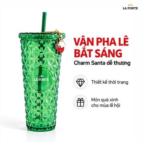  Ly Nhựa 2 Lớp Vân Pha Lê Kèm Charm Santa La Fonte 800 ml Màu Xanh Lá – Vân Pha Lê Kèm Charm Santa 