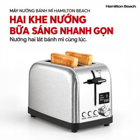  Máy Nướng Bánh Mì 2 Ngăn Inox 430 Hamilton Beach – Có Núm Điều Chỉnh Mức Độ Giòn 