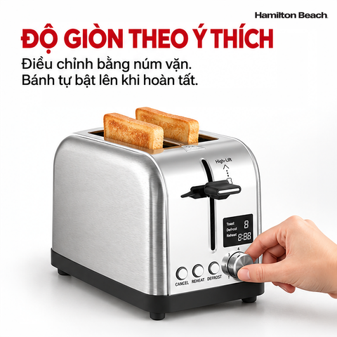  Máy Nướng Bánh Mì 2 Ngăn Inox 430 Hamilton Beach – Có Núm Điều Chỉnh Mức Độ Giòn 