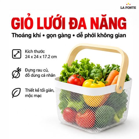  Giỏ Lưới Đa Năng Có Tay Cầm Tre La Fonte – Bền Bỉ Chống Gỉ 