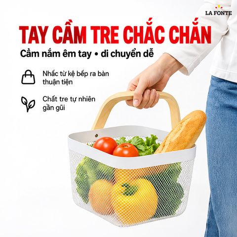  Giỏ Lưới Đa Năng Có Tay Cầm Tre La Fonte – Bền Bỉ Chống Gỉ 