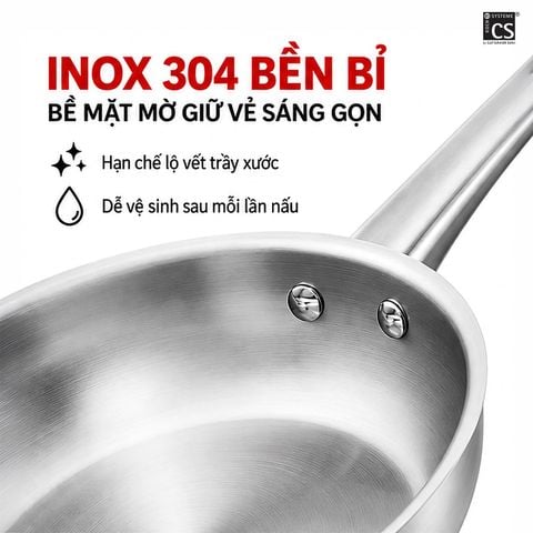  Chảo Inox 304 CS 20 x 5 cm – Bề Mặt Nhám Chống Trầy, Dễ Vệ Sinh 