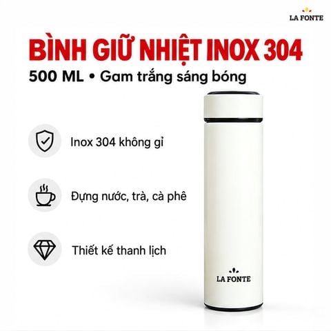  Bình Giữ Nhiệt La Fonte 500 ml Màu Trắng – Quai Xách Tiện Mang Theo 