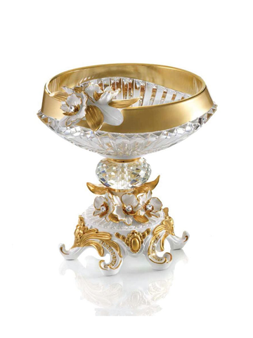  Khay pha lê phủ vàng 24K gắn hoa phong lan và kim cương swarovski Cevik 3NT.COOS/101/OW 