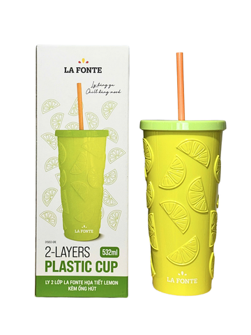  Ly 2 Lớp La Fonte Họa Tiết Lemon Kèm Ống hút-532ML-015653-GRE 