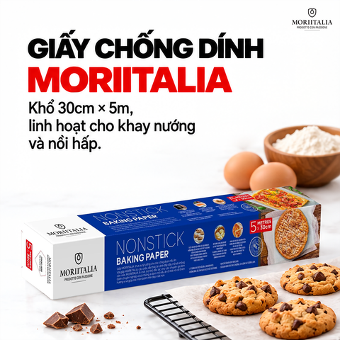  Giấy Chống Dính Moriitalia 30 cm x 5 m (Bao Bì Mới) – Hạn Chế Thức Ăn Bám Khay 