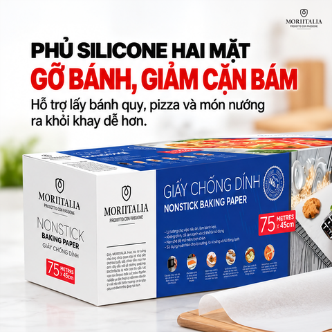  Giấy Chống Dính Moriitalia 45 cm x 75 m (Bao Bì Mới) – Hạn Chế Thức Ăn Bám Khay 