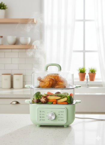 Hình ảnh NỒI LẨU HẤP ĐIỆN ĐA NĂNG 2 TẦNG KUCHENZIMMER-013604